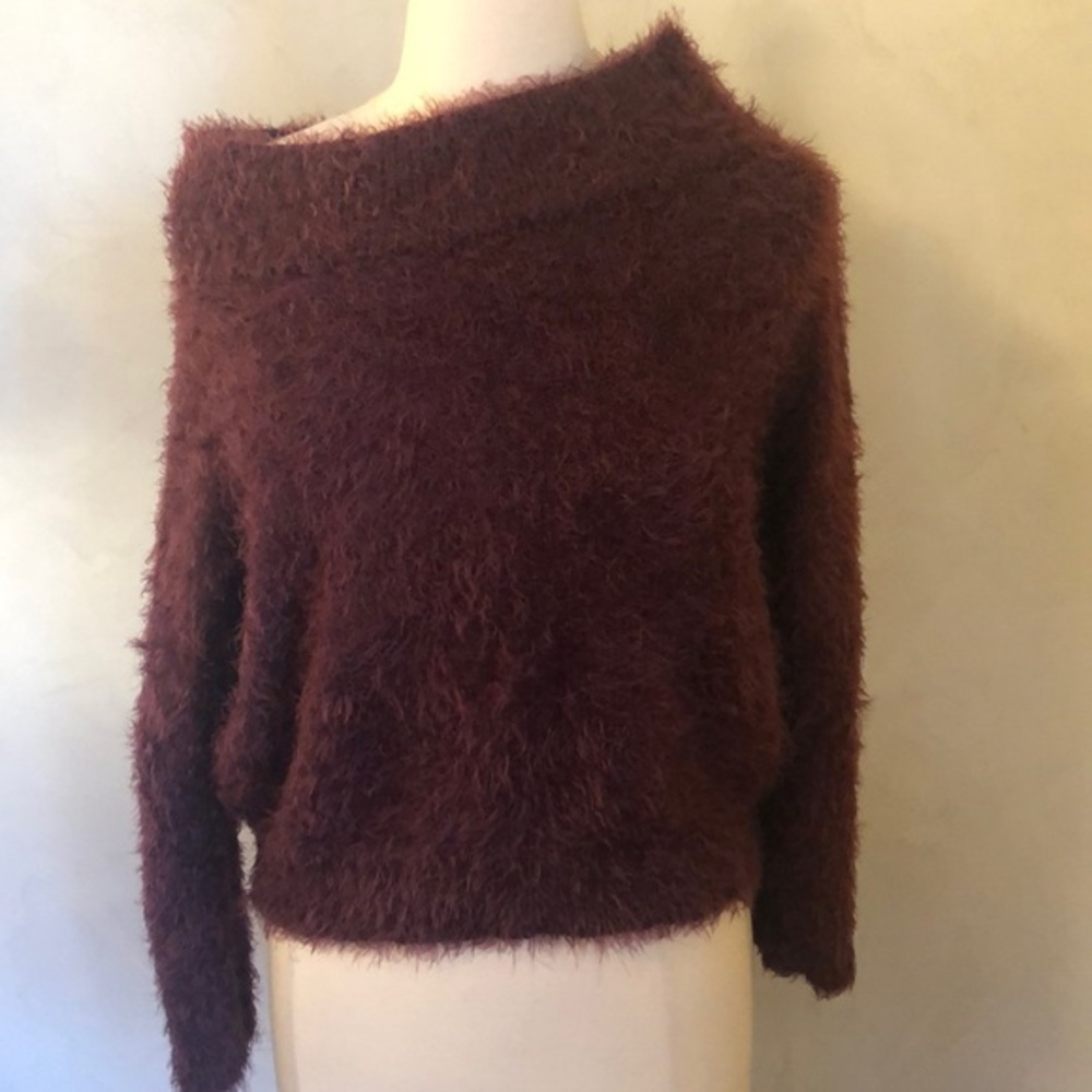Express Purple/burgundy fuzzy eyelash knit thumb hole Sweater Size Small